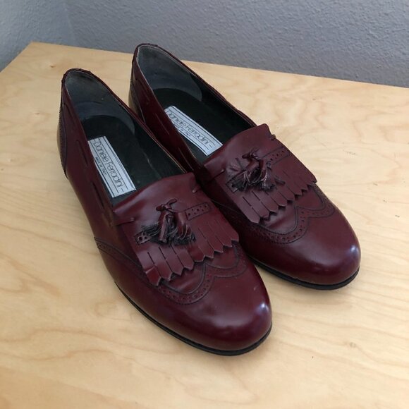 Vintage DANIELE FERRADINI Burgundy Wingtip Kiltie Loafers - Made in Italy - Picture 1 of 10